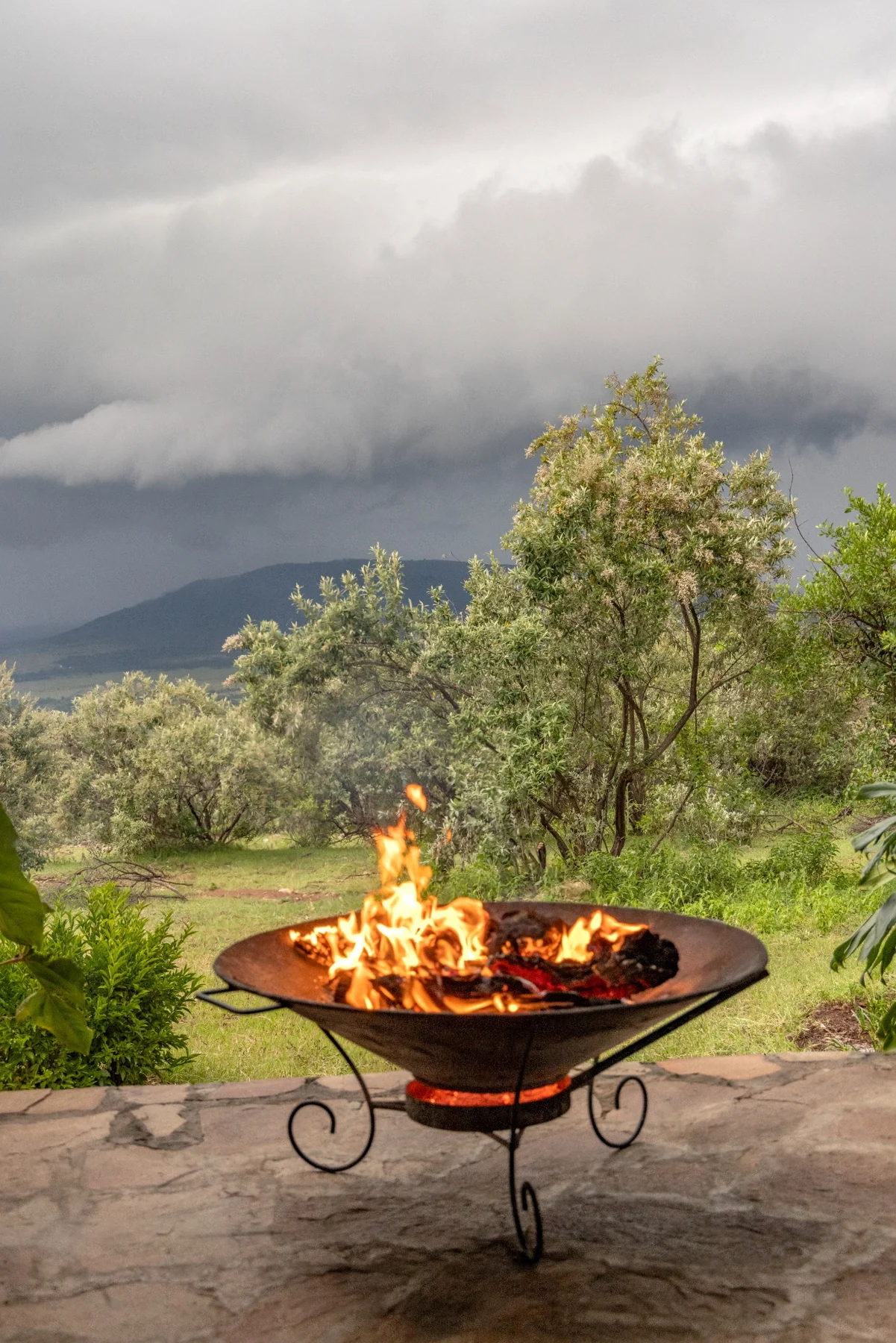 A warming fire with views across the landscape