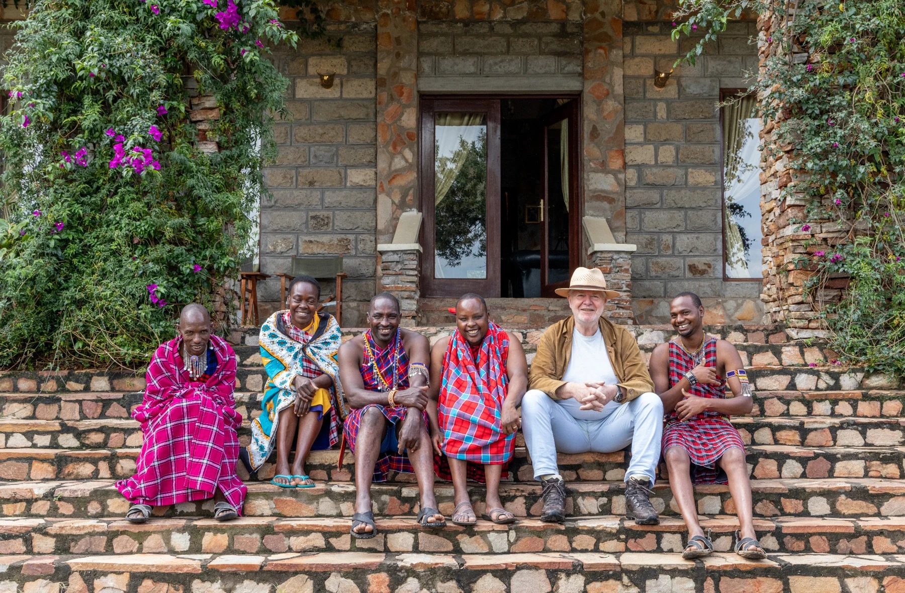 Joseph and members of the Maasai team outside Aitong Crater House