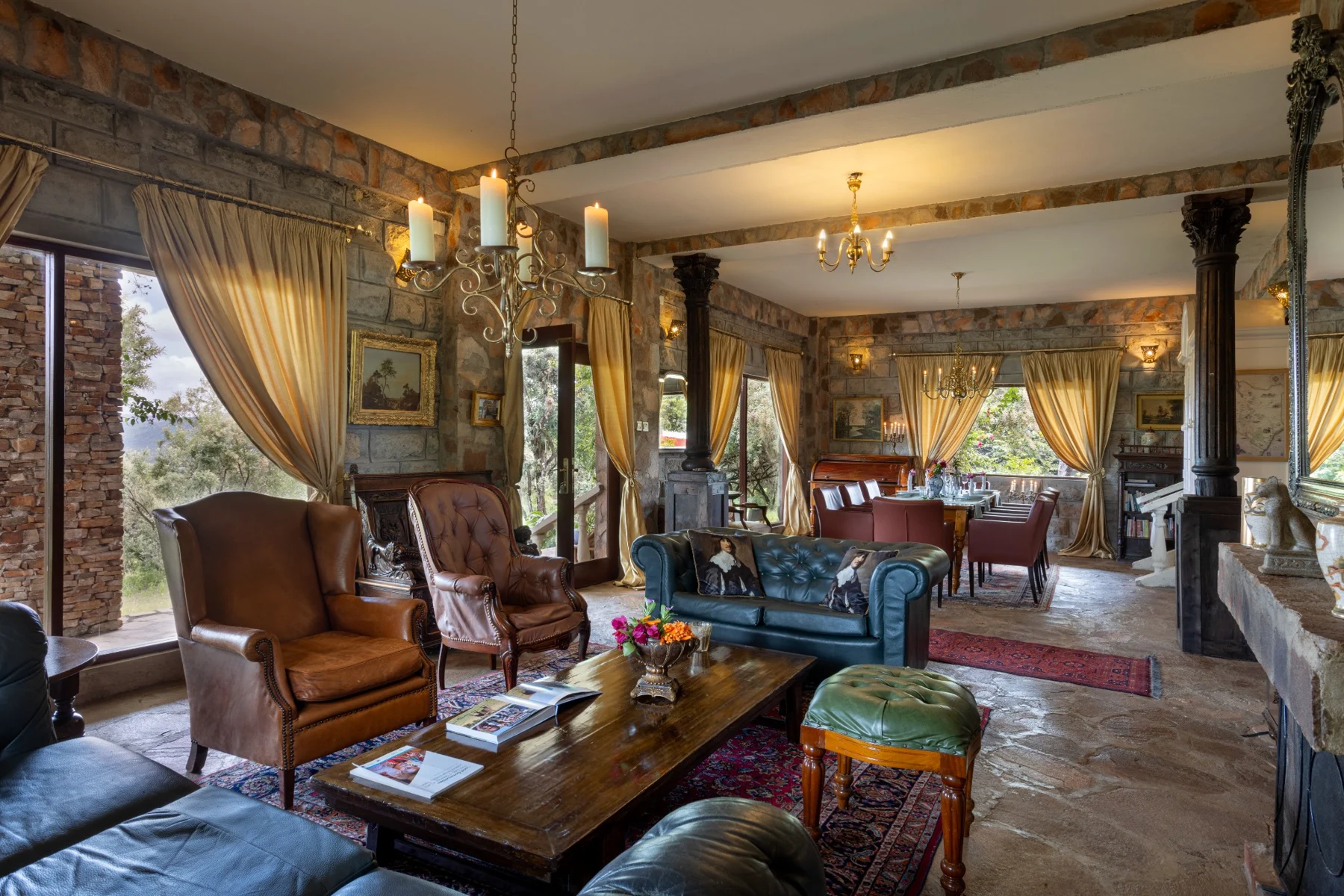 Castle-like living room with antique furnishings